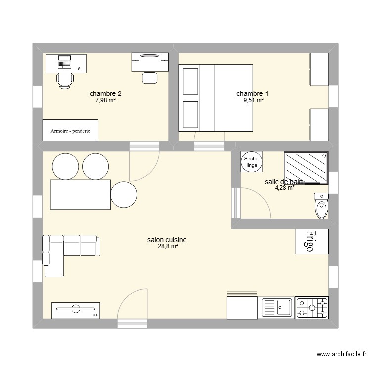 APPART PLOUDAL. Plan de 4 pièces et 51 m2