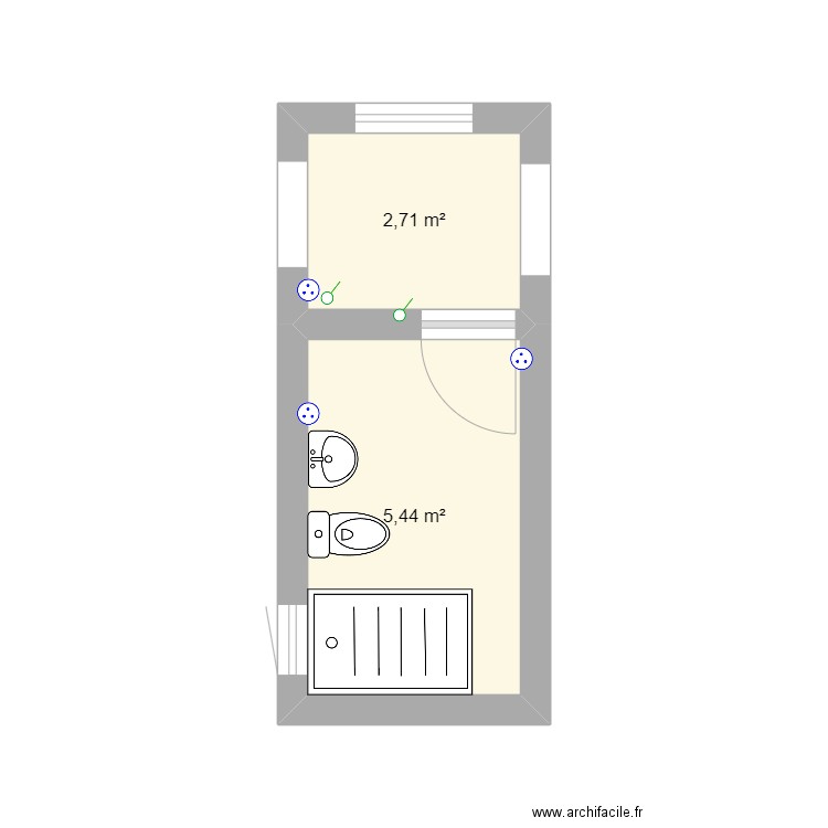 salle de bain. Plan de 2 pièces et 8 m2