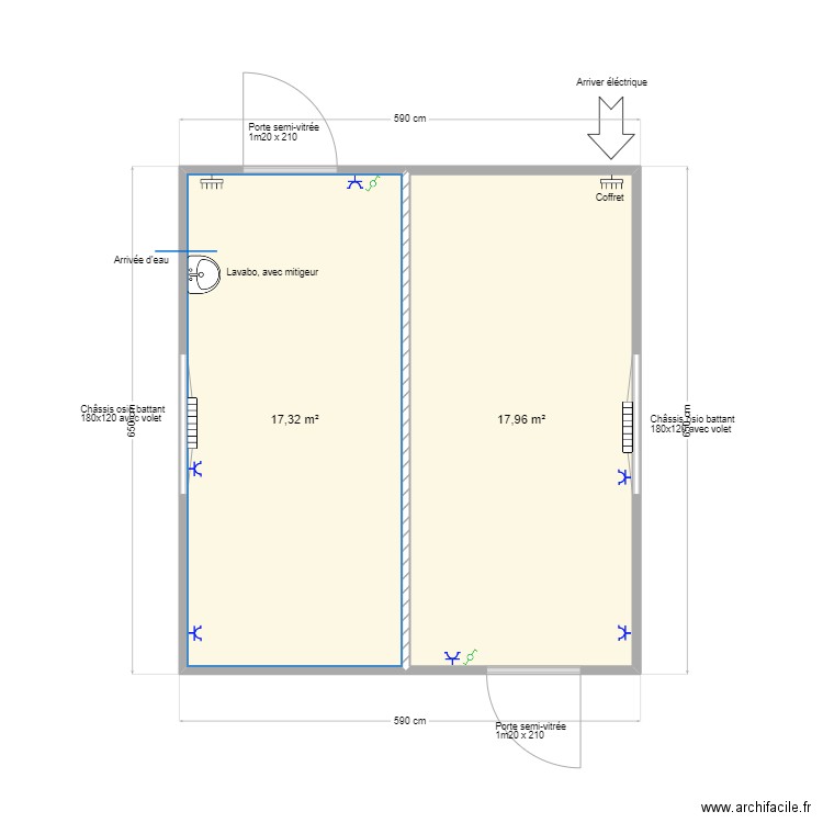 Classe 36m² v2 Maud Meyere. Plan de 2 pièces et 35 m2