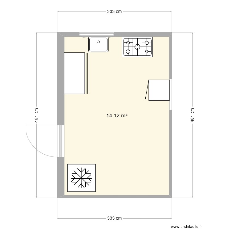 cuisine . Plan de 1 pièce et 14 m2