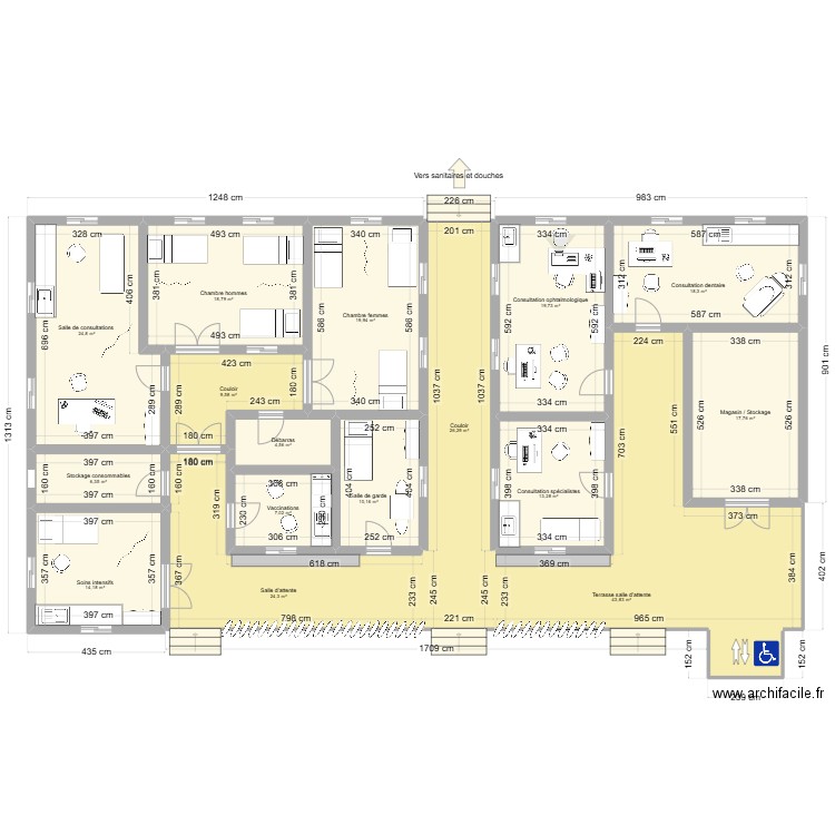 Dispensaire V3 complet extensions. Plan de 17 pièces et 282 m2