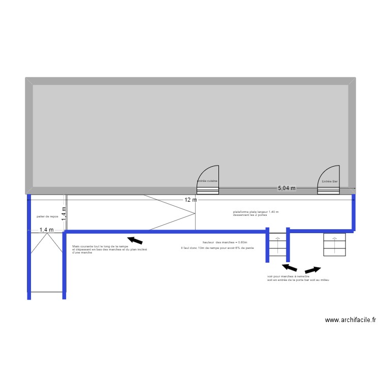 o goret rampe. Plan de 1 pièce et 44 m2