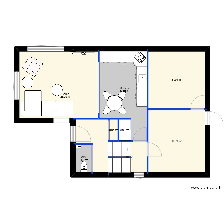 Vincent Projet RDC. Plan de 8 pièces et 68 m2