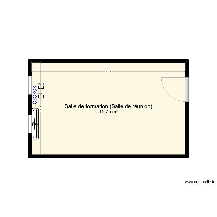 Salle de formation. Plan de 1 pièce et 16 m2