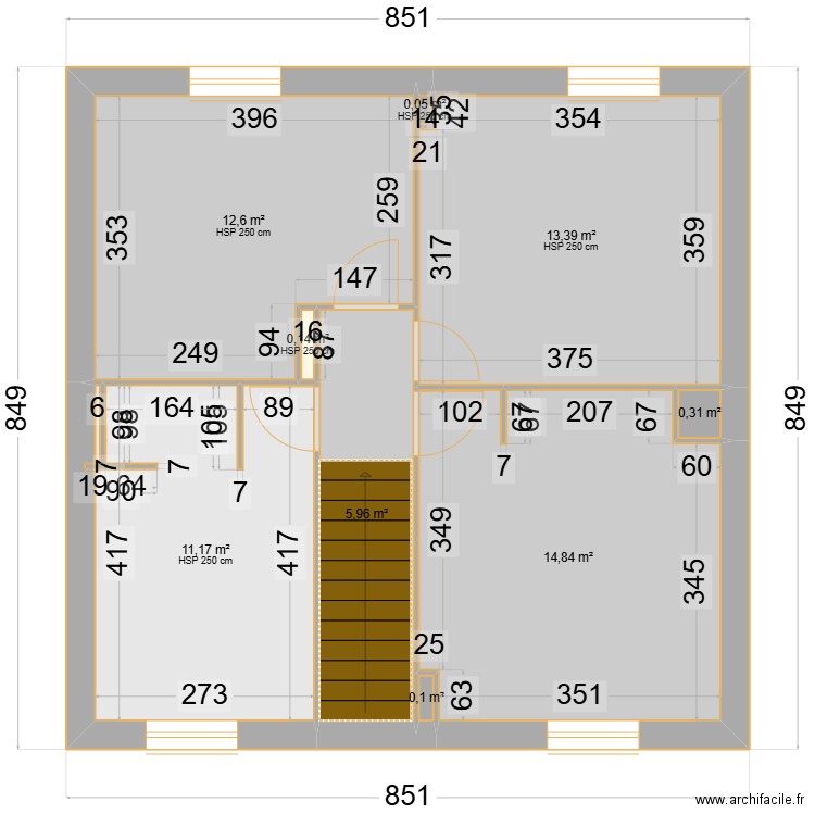 Étage. Plan de 9 pièces et 59 m2