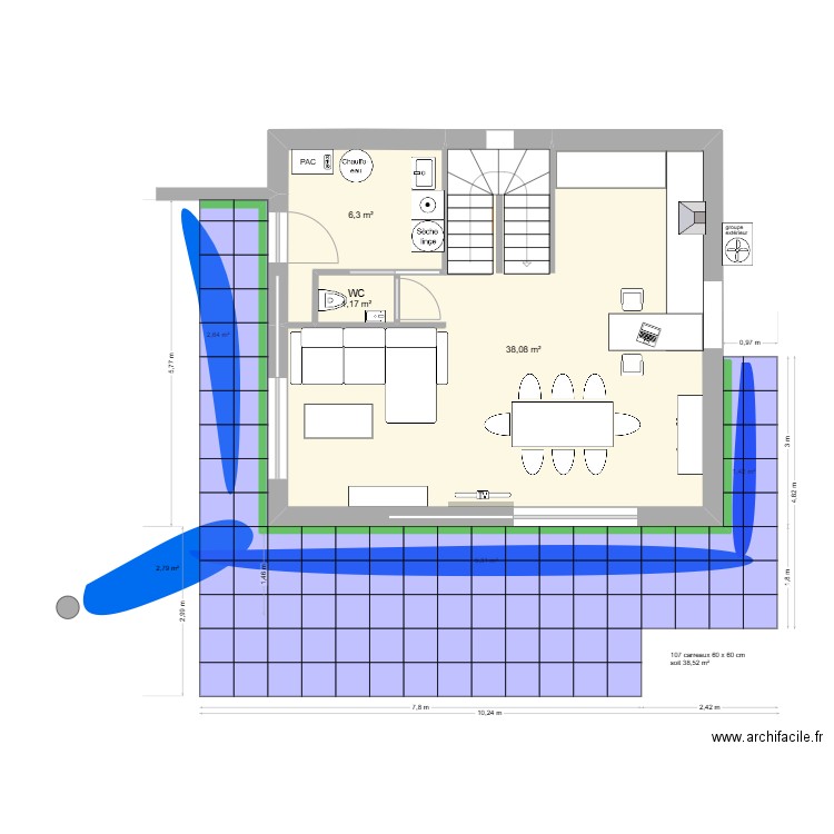 Plan terrasse platelage dalles DEMANDE DEVIS 2. Plan de 3 pièces et 46 m2