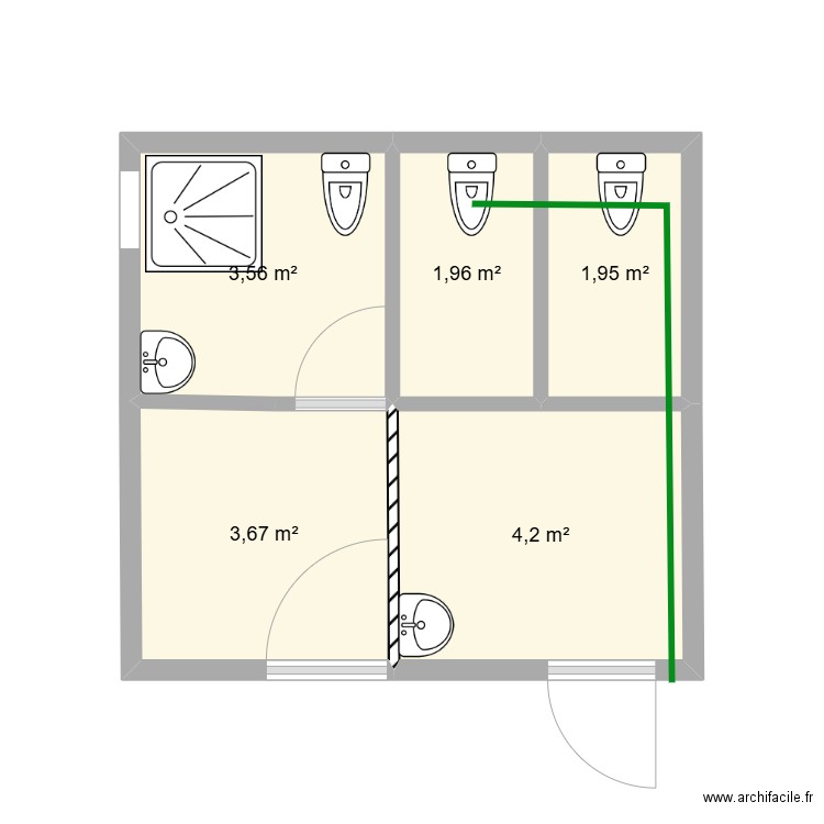 SANITAIRE. Plan de 5 pièces et 15 m2