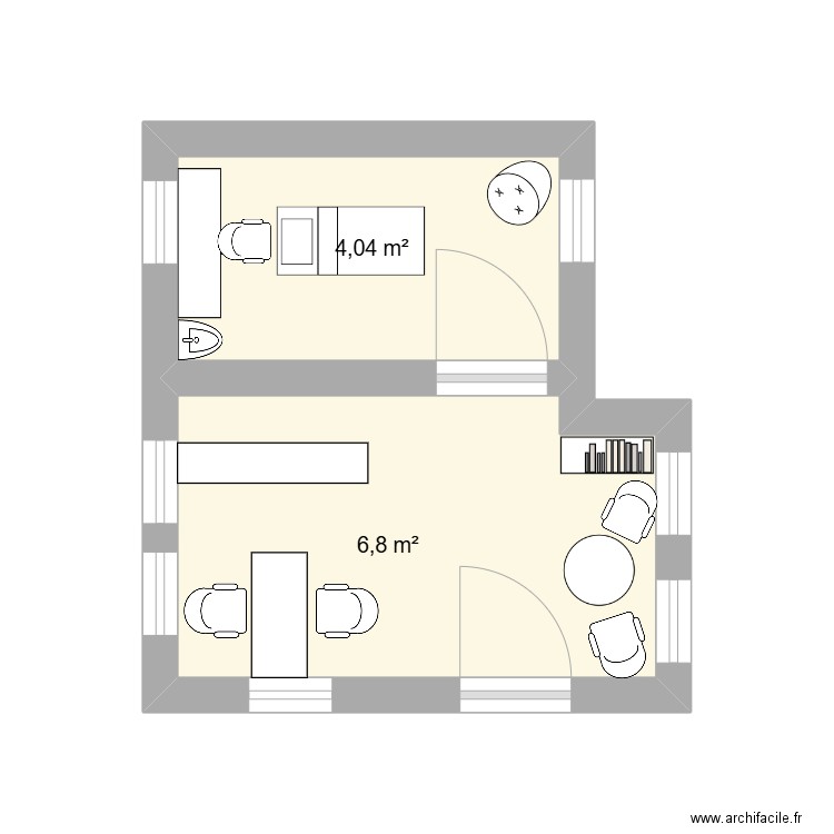 salon. Plan de 2 pièces et 11 m2