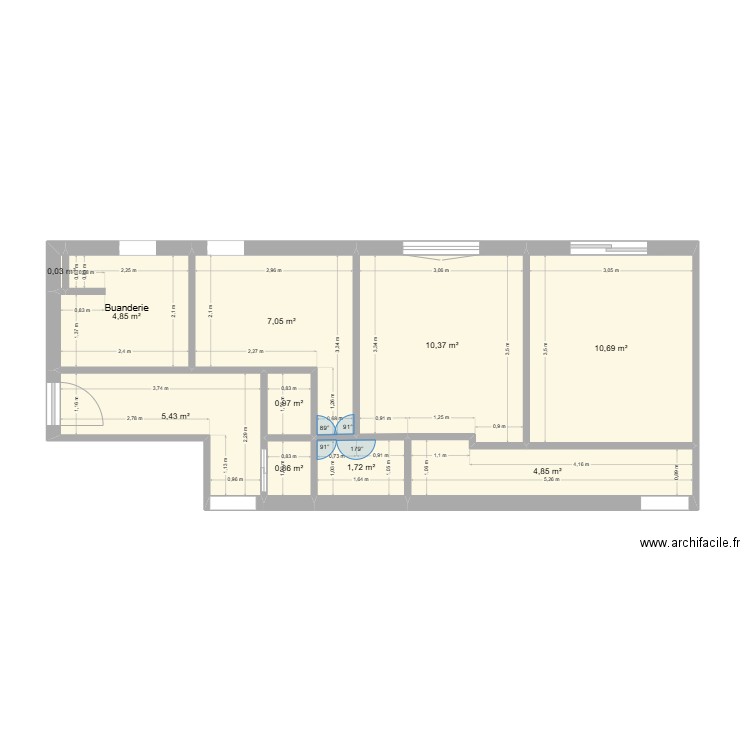 reaménagement chambres d'amis 3ème version. Plan de 10 pièces et 47 m2