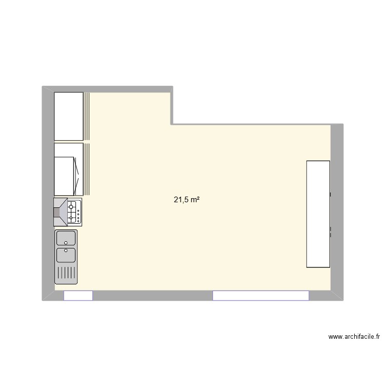 Cuisine lolo. Plan de 1 pièce et 22 m2