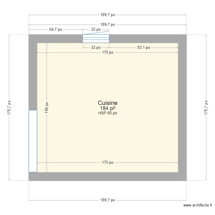 cuisine. Plan de 1 pièce et 17 m2