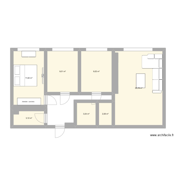 appartement de rêve. Plan de 7 pièces et 63 m2