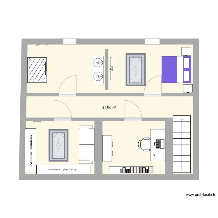 1er étage. Plan de 1 pièce et 42 m2