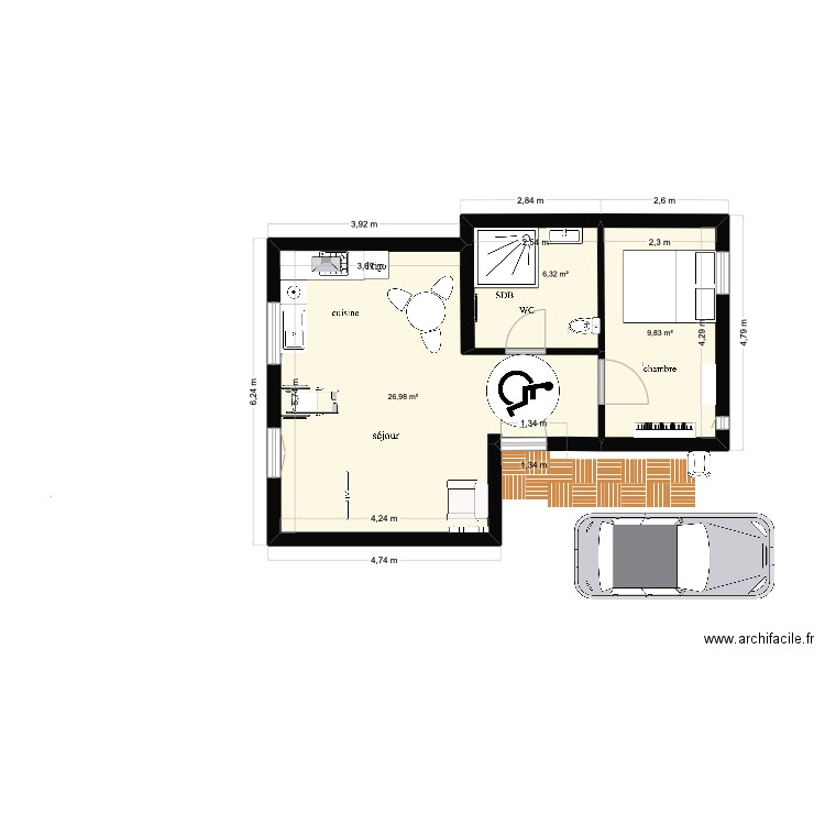 plan 1. Plan de 3 pièces et 43 m2