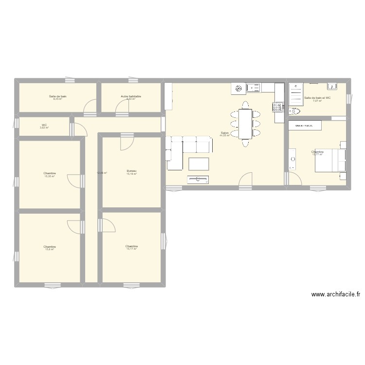 maison l. Plan de 11 pièces et 158 m2