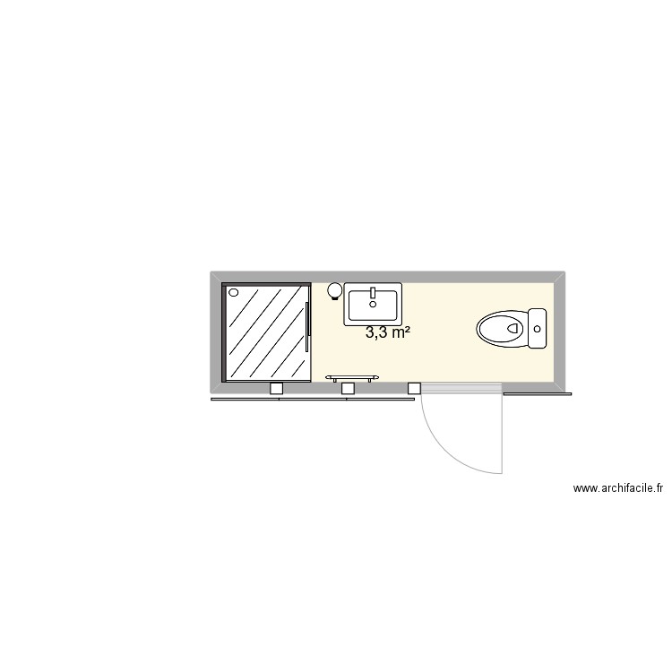 sdb Atelier. Plan de 1 pièce et 3 m2