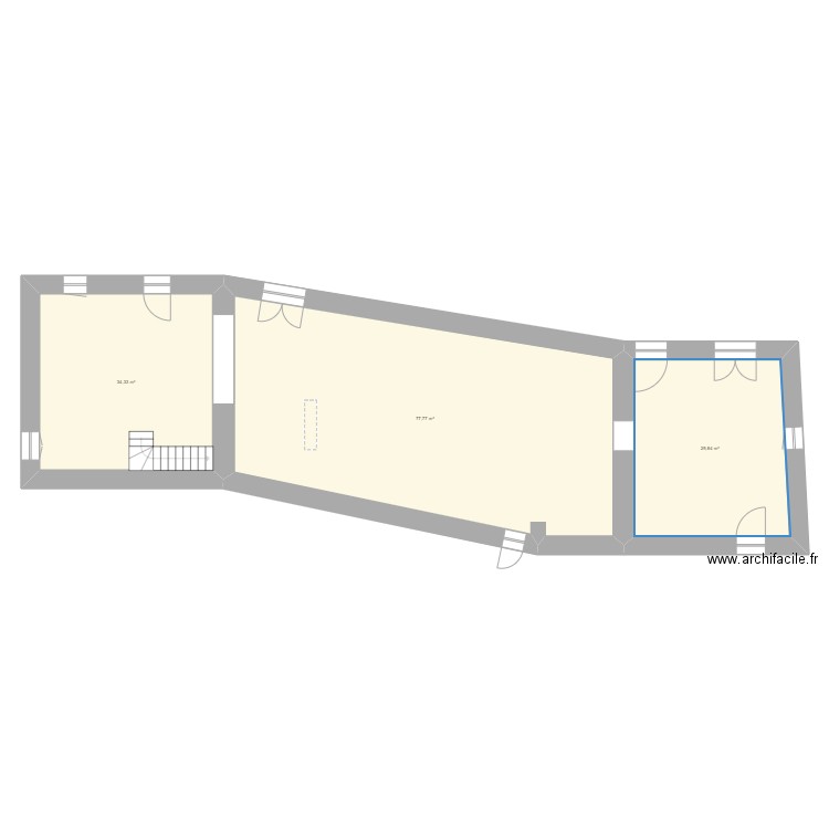 RDC Moulin. Plan de 3 pièces et 142 m2