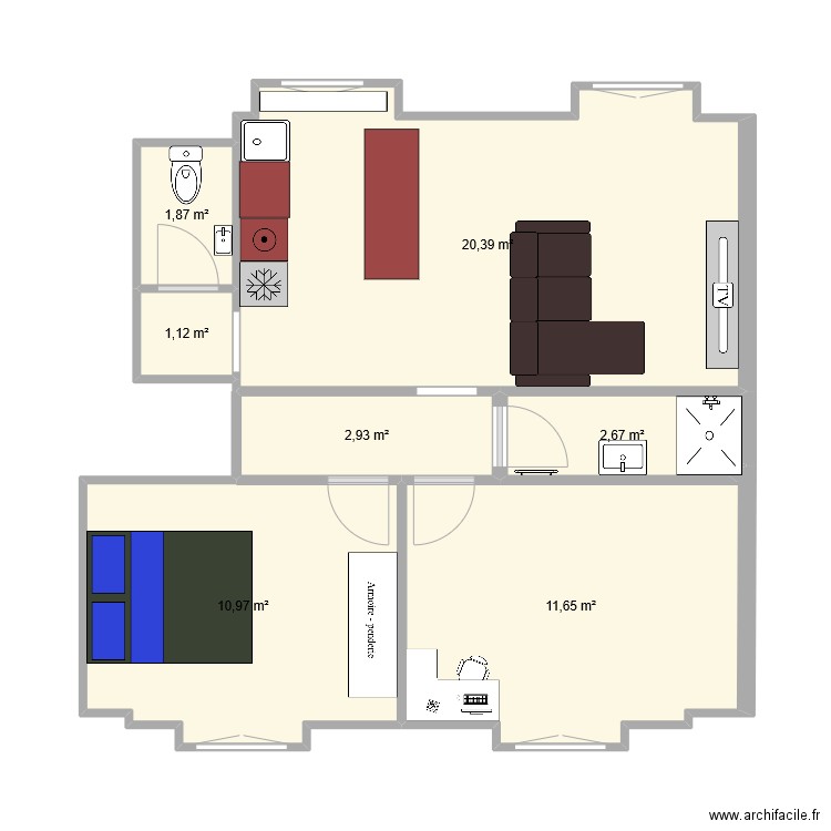 Saint. Plan de 7 pièces et 52 m2