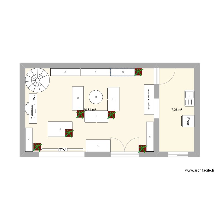 Plan magasin Adoc. Plan de 2 pièces et 34 m2