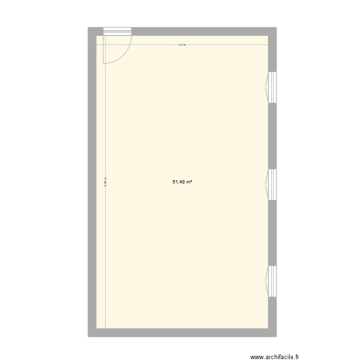 atelier. Plan de 1 pièce et 51 m2