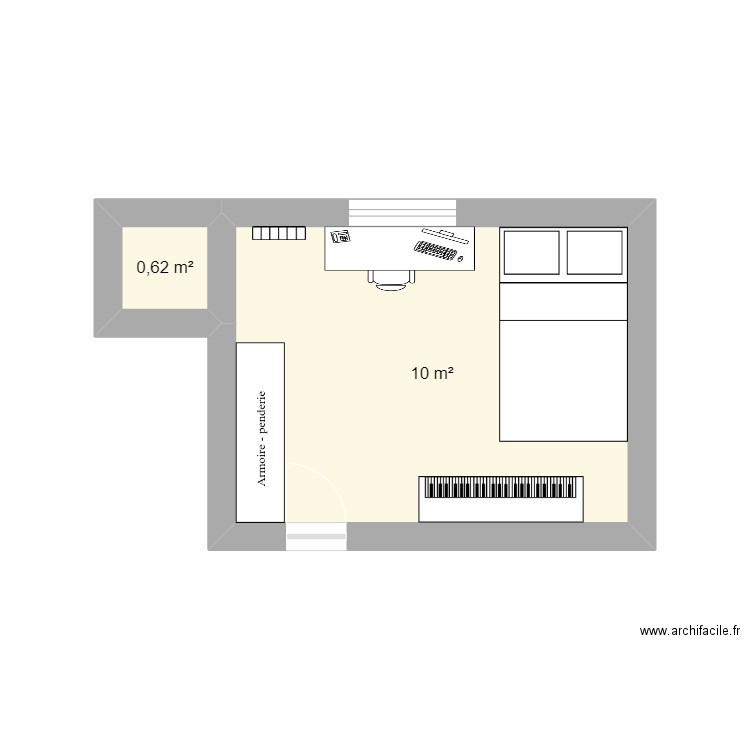 Chambre Fanny. Plan de 2 pièces et 11 m2