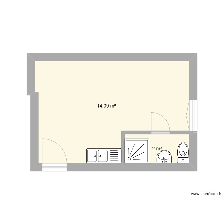 Test Curial lot 53. Plan de 2 pièces et 16 m2