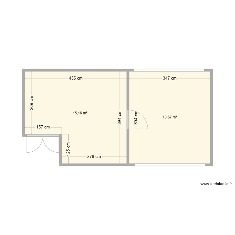 RDC. Plan de 2 pièces et 29 m2