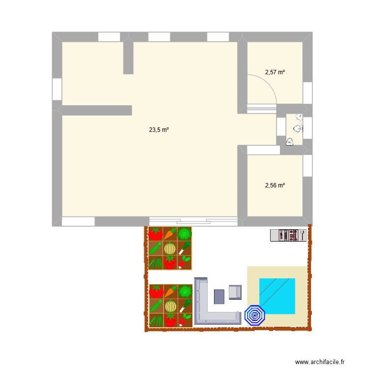 essaie. Plan de 3 pièces et 29 m2