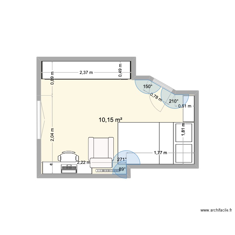 Chambre benjamin. Plan de 1 pièce et 10 m2