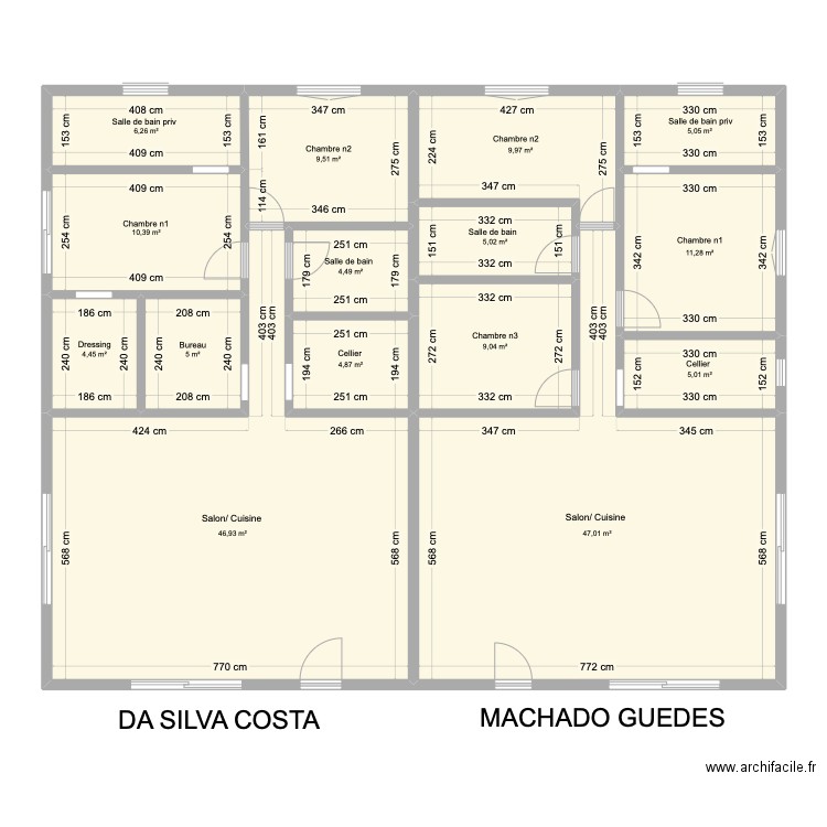 MAISONS X2. Plan de 15 pièces et 184 m2