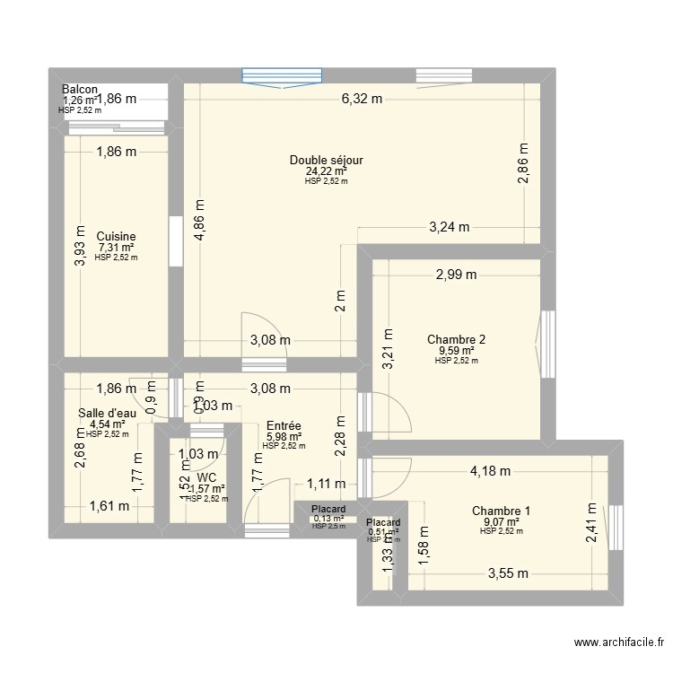 Noue 15e étage. Plan de 10 pièces et 64 m2