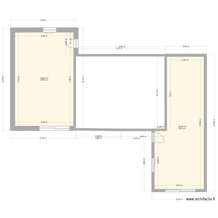 extension maison de Penestin. Plan de 2 pièces et 71 m2