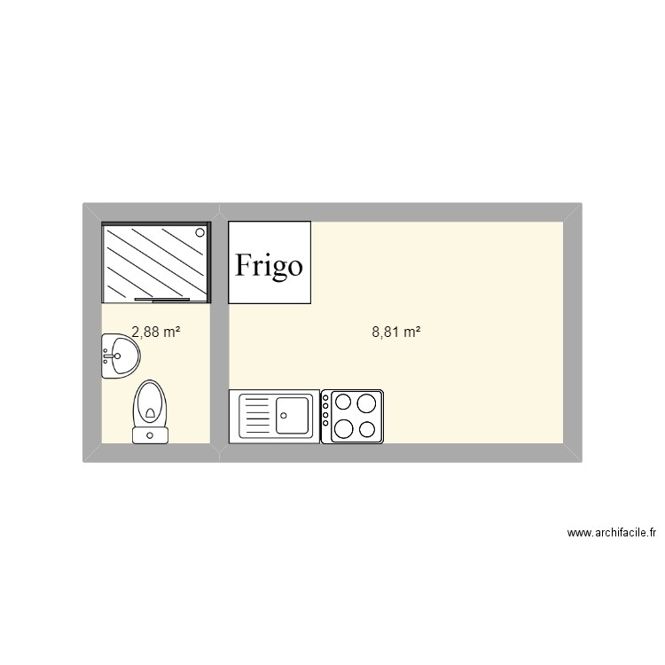 tiny house. Plan de 2 pièces et 12 m2