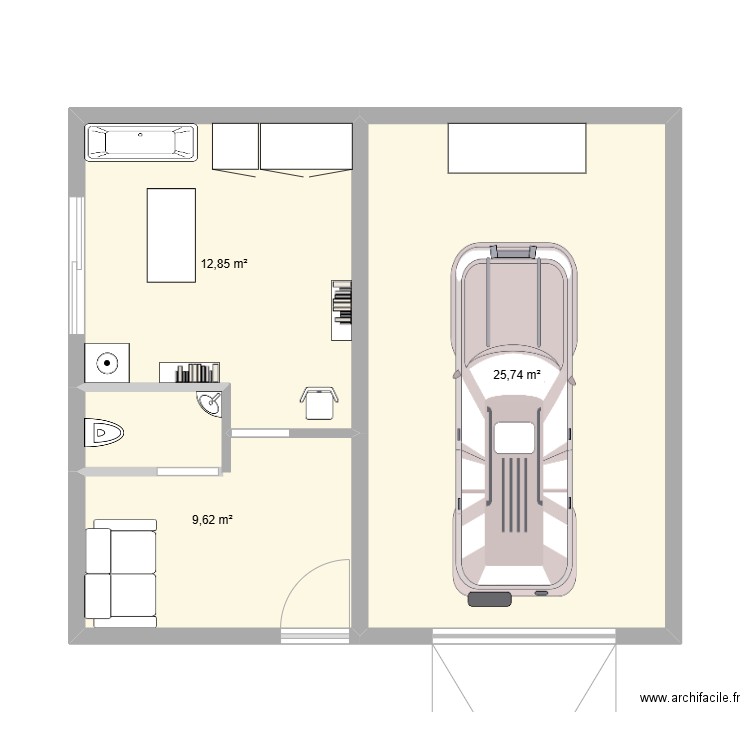 local. Plan de 3 pièces et 48 m2