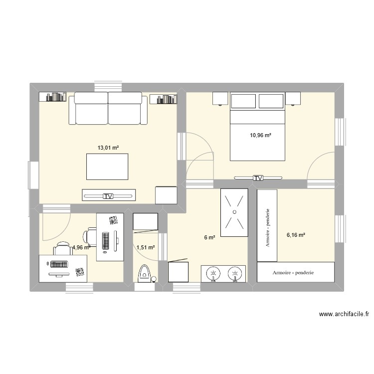 Extension maison. Plan de 6 pièces et 43 m2