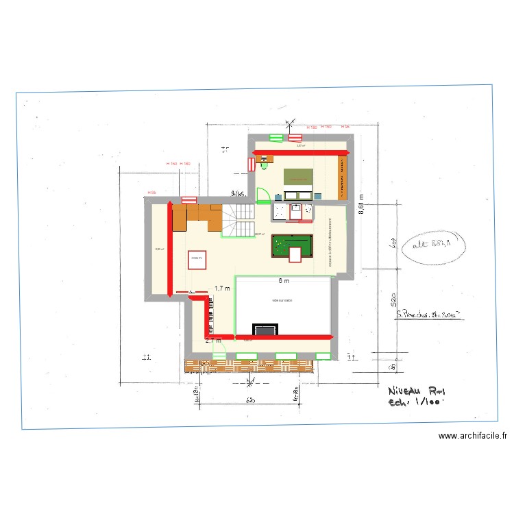 diminué MEZZA SAMOENS rehaussé 5O  chambre 18/3. Plan de 6 pièces et 111 m2