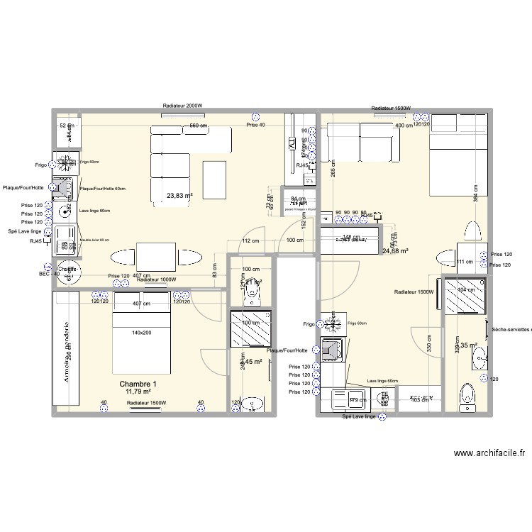 Appartement Tourcoing gauche. Plan de 6 pièces et 67 m2