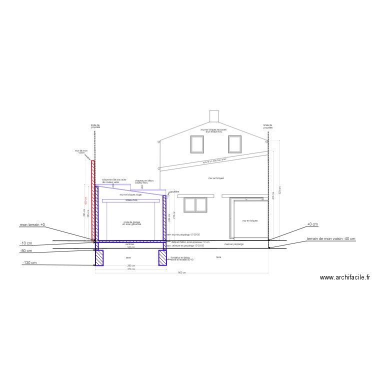 plan de coupe du terrain sans projet d'extension 1. Plan de 0 pièce et 0 m2