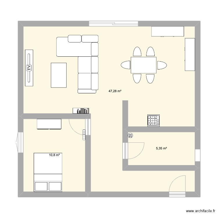 Appart idéal. Plan de 3 pièces et 63 m2