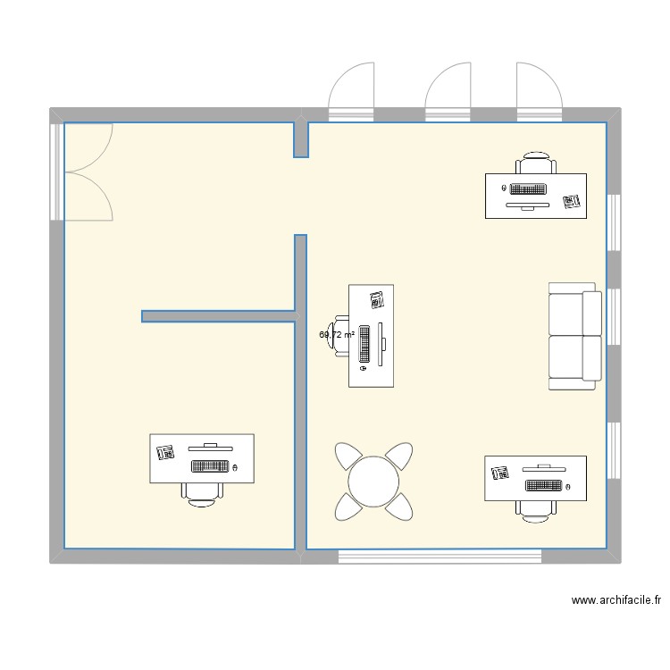 plan bureau. Plan de 1 pièce et 70 m2