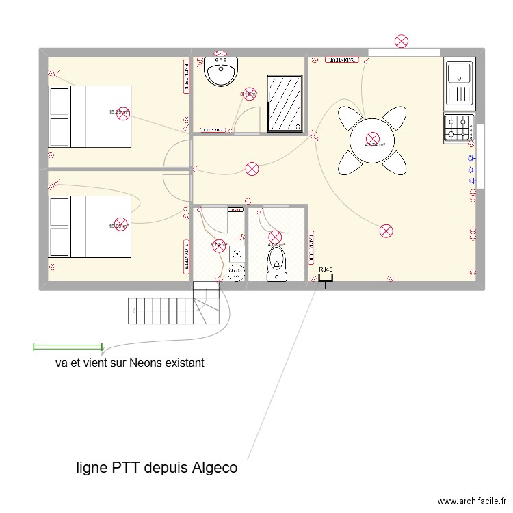 SEB TP. Plan de 6 pièces et 90 m2