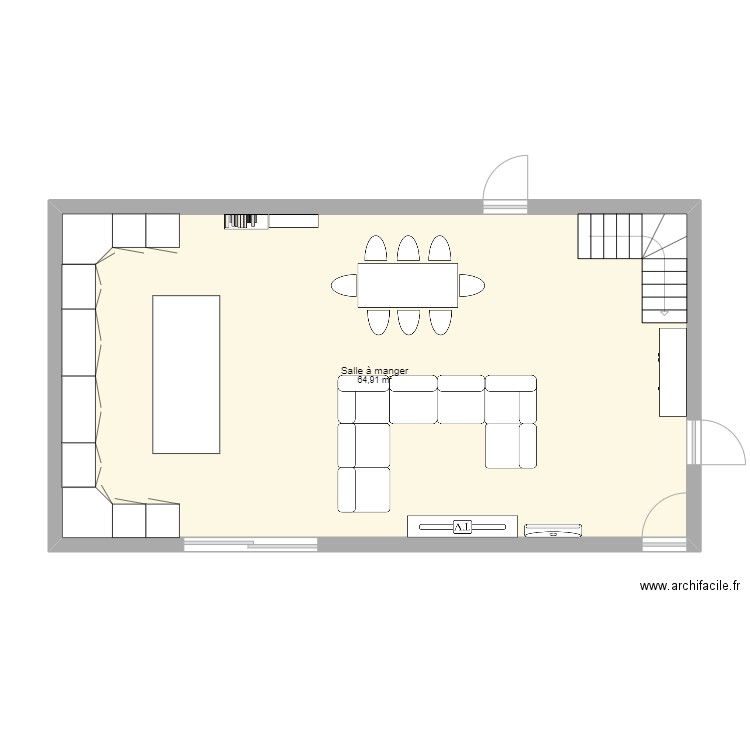 salon. Plan de 1 pièce et 65 m2