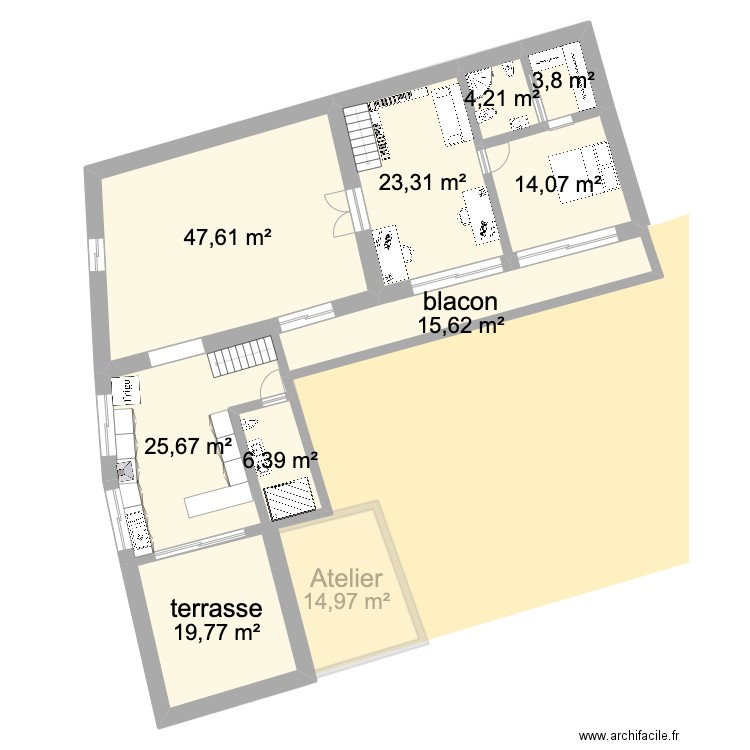 guerilleros complet. Plan de 20 pièces et 313 m2