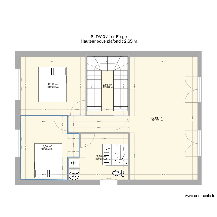 SJDV3 1 etage V1-2. Plan de 5 pièces et 70 m2