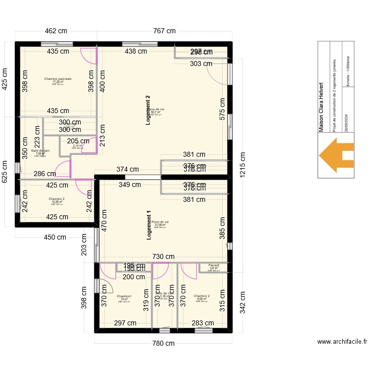 clara. Plan de 15 pièces et 156 m2