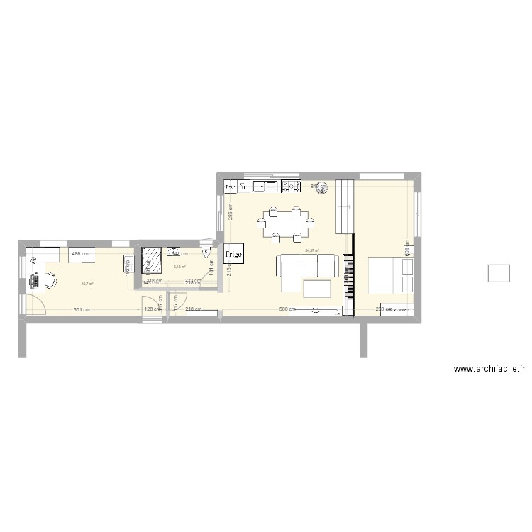 atelier. Plan de 3 pièces et 77 m2