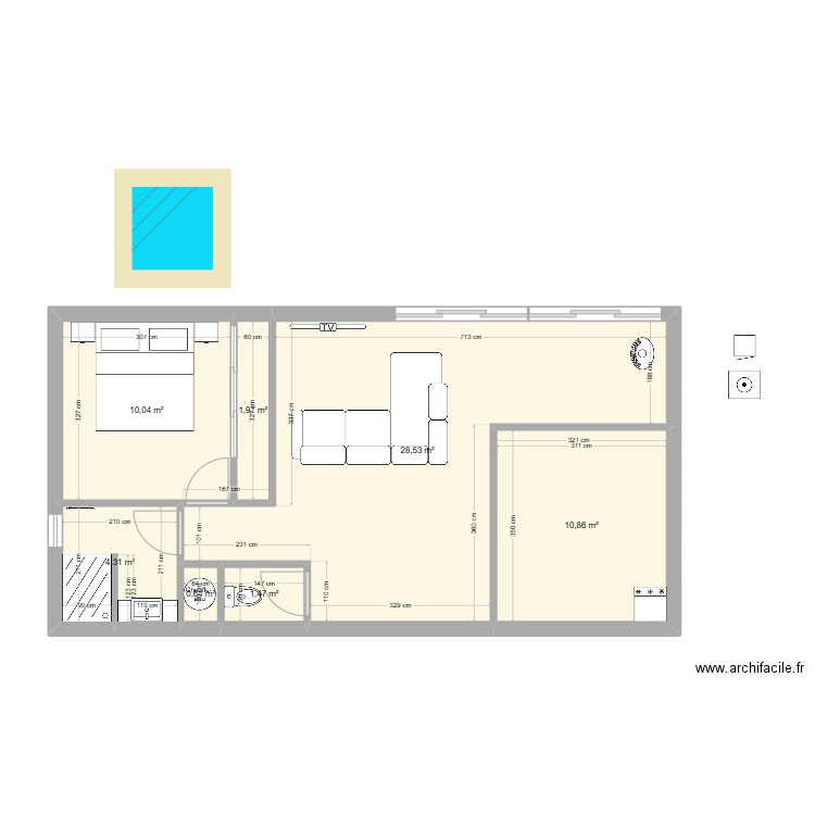 Projet_1. Plan de 7 pièces et 58 m2