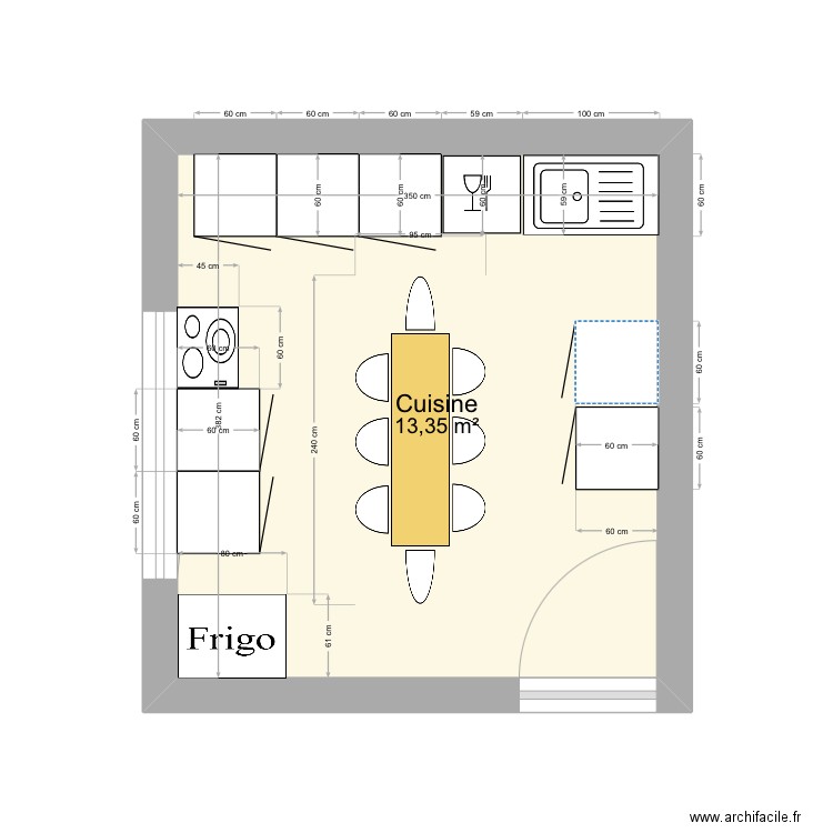 Salle à manger. Plan de 1 pièce et 13 m2