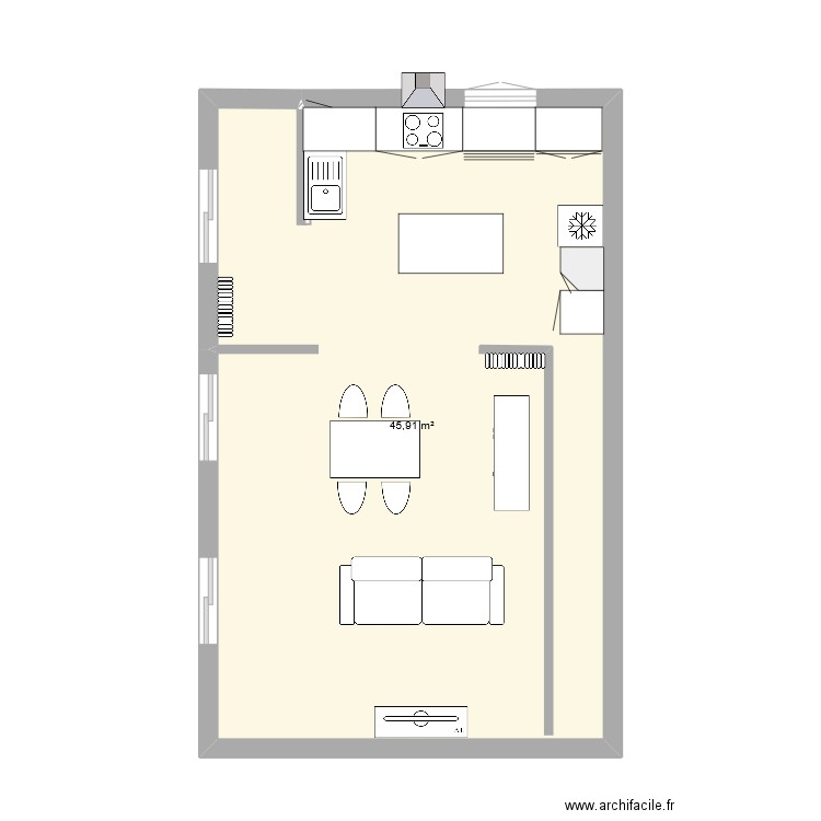 CUISINE. Plan de 1 pièce et 46 m2