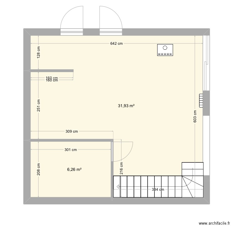 2CH. Plan de 2 pièces et 38 m2